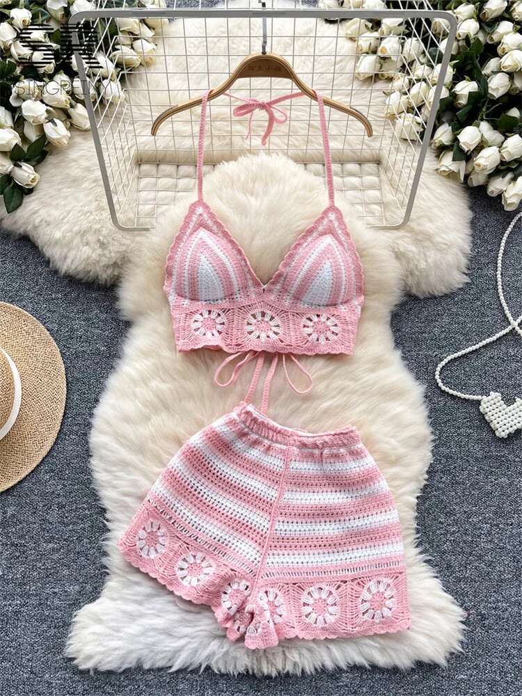 Cami Top Lace - Praia férias malha 2 pçs ternos
