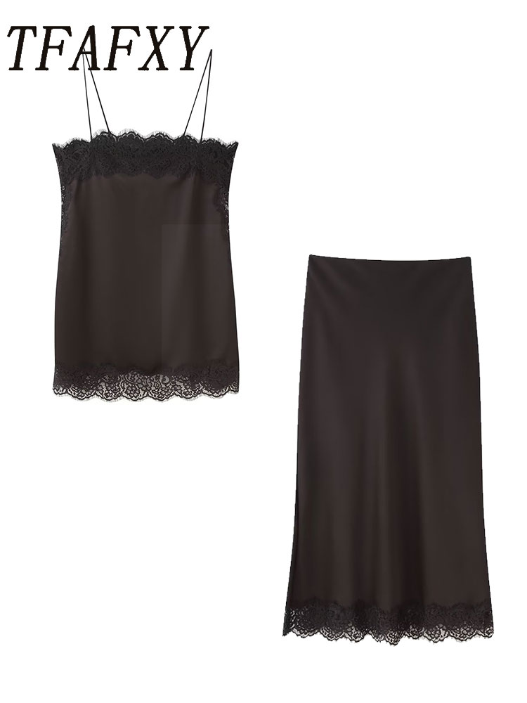 Cami Top Lace - Tfafxy vintage casual feminino marrom sólido