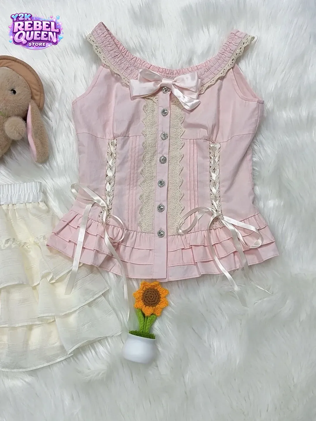 Cami Top Lace - Conjunto de 2 Peças Kawaii Japonês