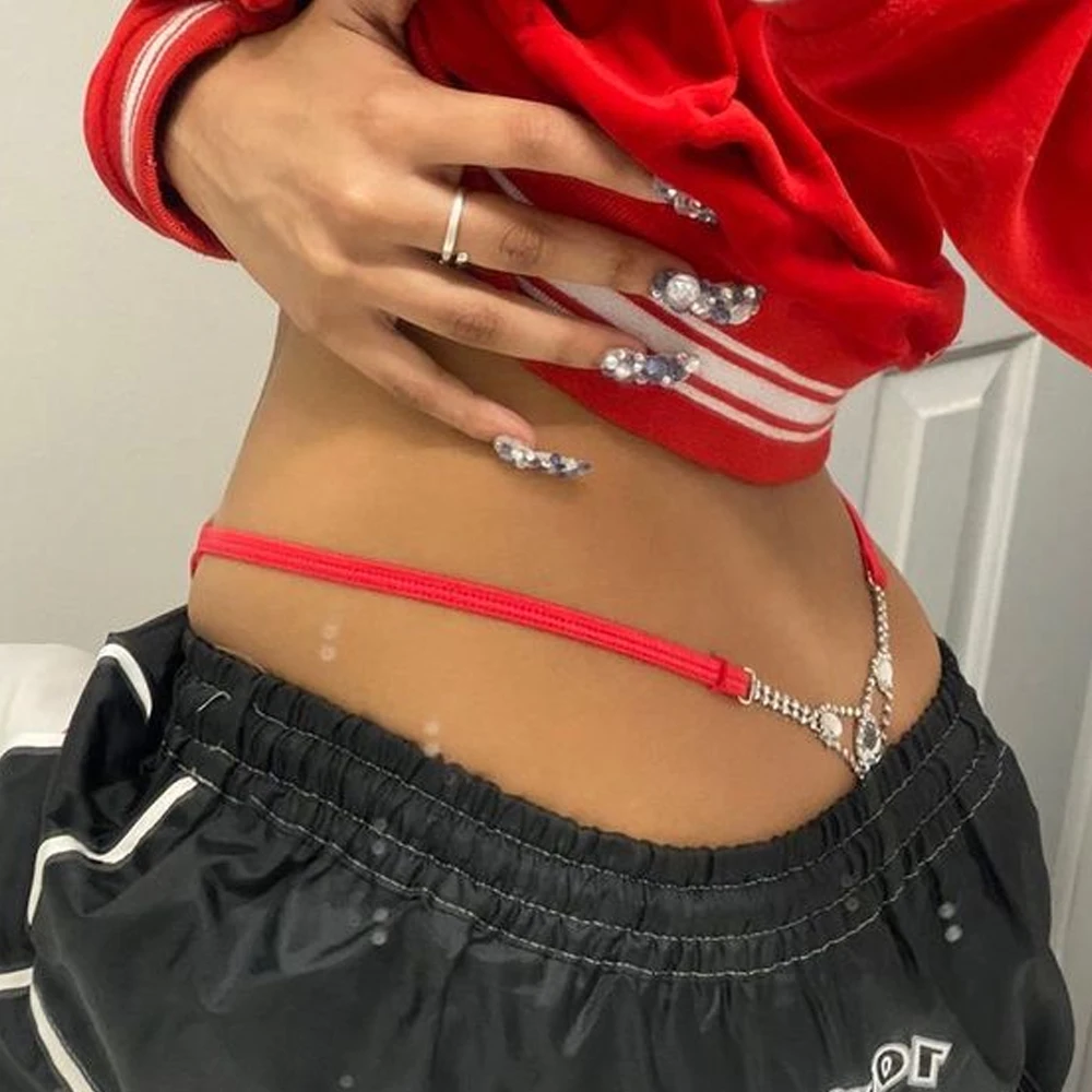 Thong Bikini Women - Sexy redondo strass tanga ajustável acessórios