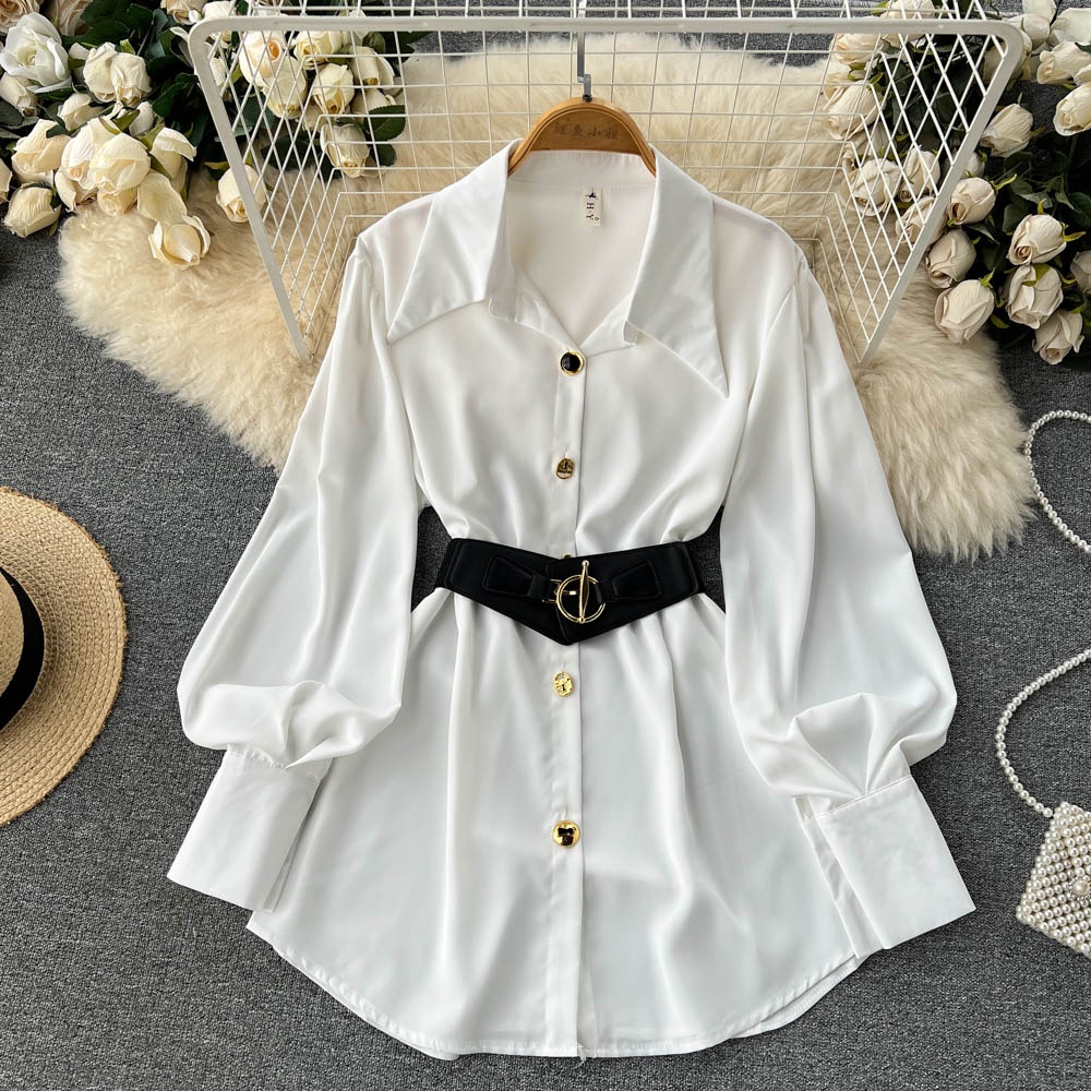 Vestido Csa Branco E de Manga  - Corset Waist Cinch avaliação e preço