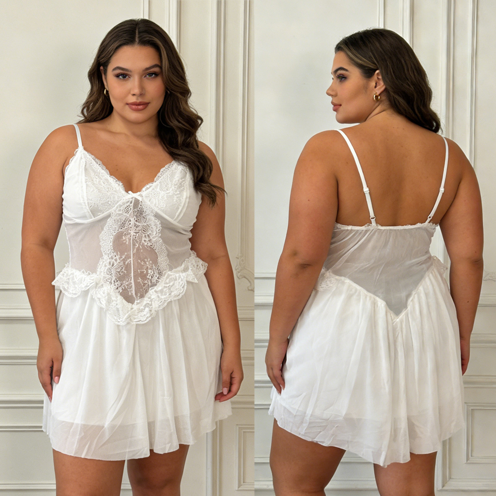 Camisola Sexy Branca de Renda  - Babydoll Chemise Night avaliação e preço