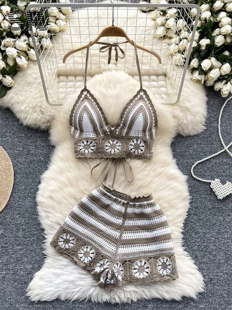 Praia férias malha 2 pçs terno - Cami Top Lace avaliação e preço
