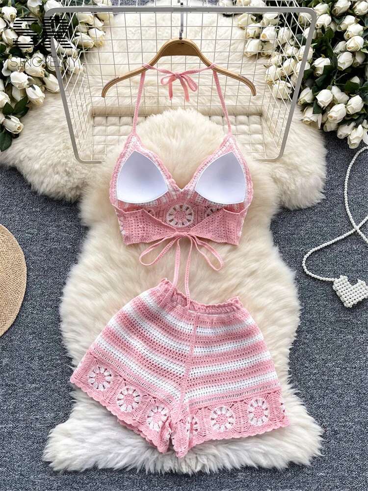 Praia férias malha 2 pçs terno - Cami Top Lace avaliação e preço