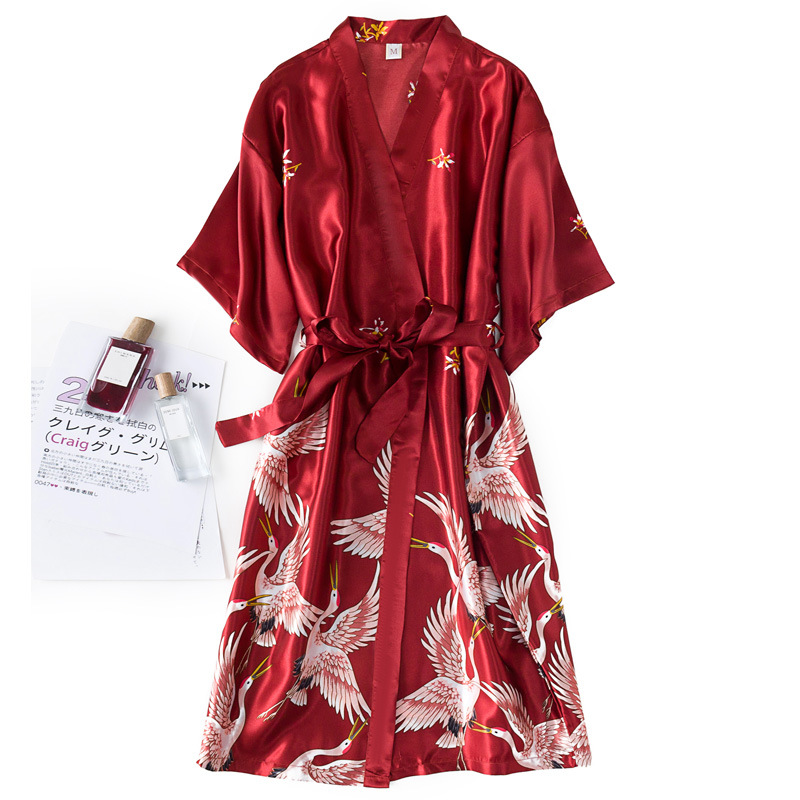 Borgonha Faux Silk Robe Sets f - Robe Silk Women avaliação e preço